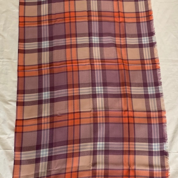 COACH Striped Plaid Scarf in Coral/Mauve - Picture 3 of 3